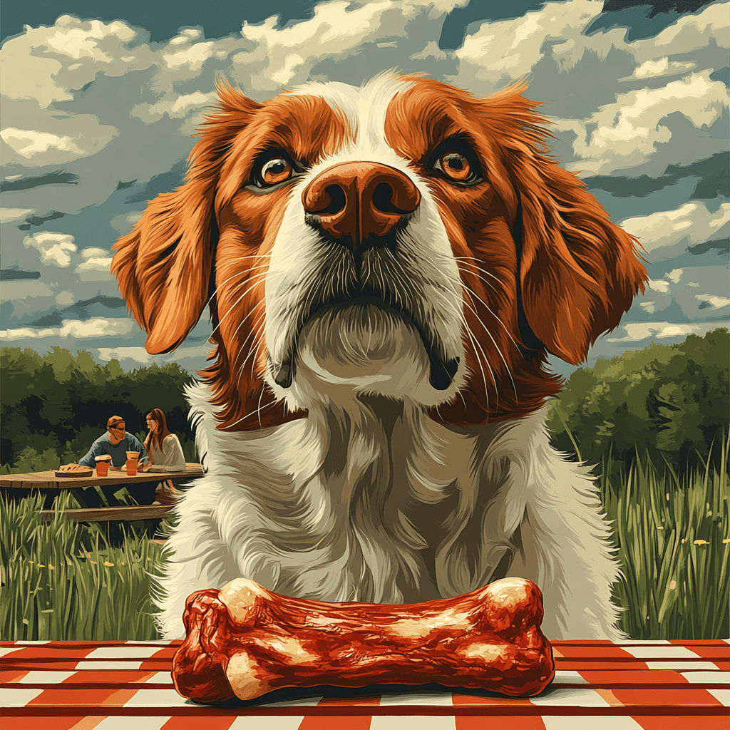 Are Beef Rib Bones Safe for Dogs? Playful dog with rib bone and worried owner in flat design style.