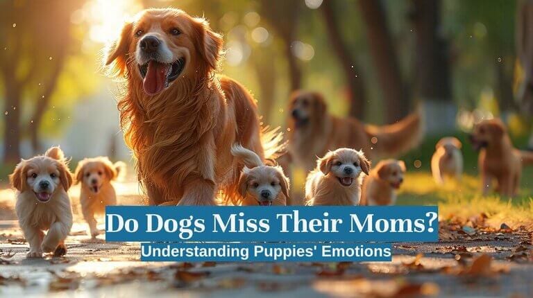 Golden retriever family joyfully running on a sunlit path, surrounded by autumn leaves. Text overlay asks,